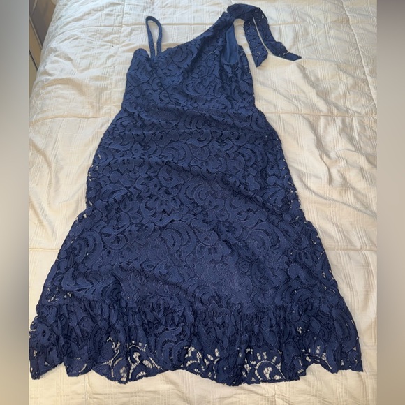 Kensie One Shoulder Midnight Blue Lace Dress - Picture 3 of 3